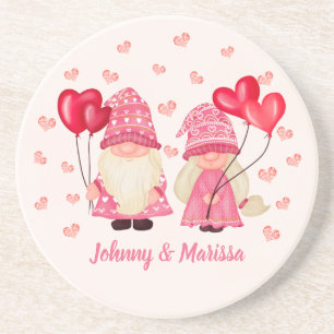 Valentijn Roze Gnome Red Hearts Couple Names Zandsteen Onderzetter