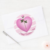 Valentijn Roze hart en Roos Ronde Sticker (Envelop)