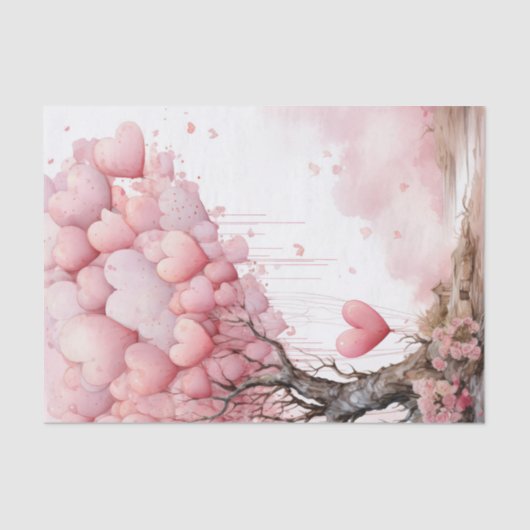 Valentijn roze hartballonnen op een boom tissuepapier (Voorkant)