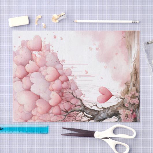 Valentijn roze hartballonnen op een boom tissuepapier (Craft)