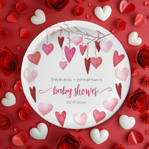 Valentijn roze harten Baby shower Papieren Bordje
