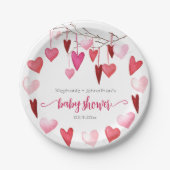 Valentijn roze harten Baby shower Papieren Bordje (Voorkant)