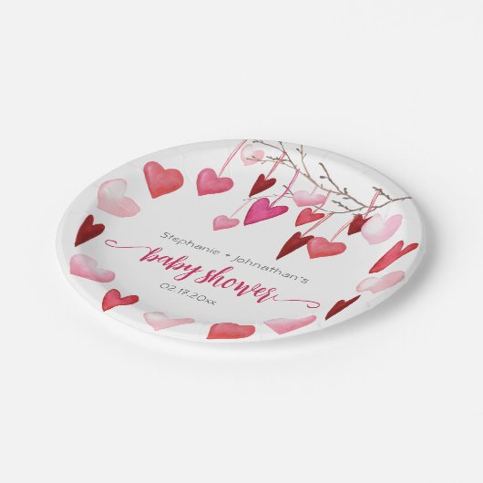 Valentijn roze harten Baby shower Papieren Bordje (Gekanteld)