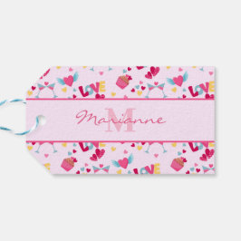Valentijn Roze Liefde Letters Patroon Elegante naa Cadeaulabel