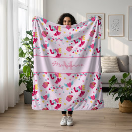Valentijn Roze Liefde Letters Patroon Elegante naa Fleece Deken