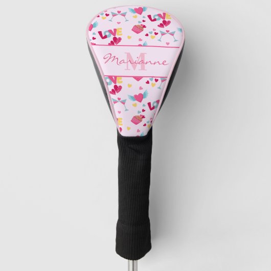 Valentijn Roze Liefde Letters Patroon Elegante naa Golfheadcover (Voorkant)