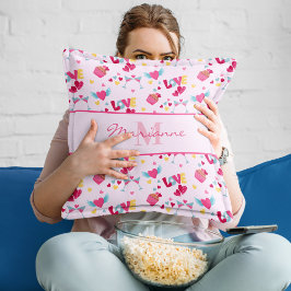 Valentijn Roze Liefde Letters Patroon Elegante naa Kussen