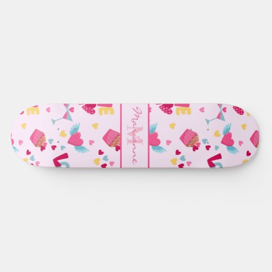 Valentijn Roze Liefde Letters Patroon Elegante naa Persoonlijk Skateboard (Horizontaal)