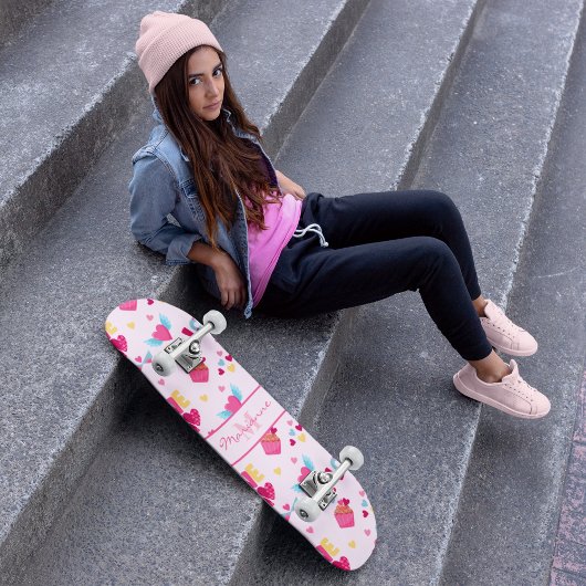 Valentijn Roze Liefde Letters Patroon Elegante naa Persoonlijk Skateboard