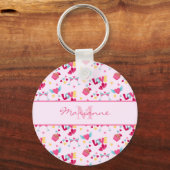 Valentijn Roze Liefde Letters Patroon Elegante naa Sleutelhanger (Voorkant)