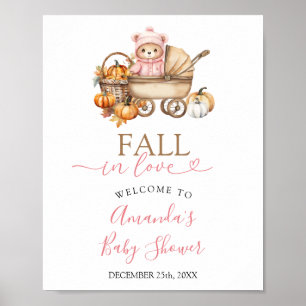 Valentijn Roze Meisje Beer Baby Shower Welkom Poster