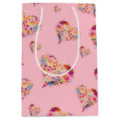 Valentijn roze retro hartenpatroon medium cadeauzakje (Voorkant)