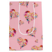 Valentijn roze retro hartenpatroon medium cadeauzakje (Achterkant)