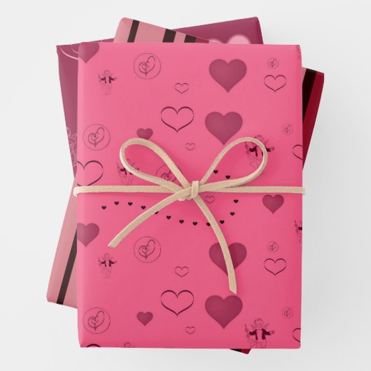 Valentijn roze rode harten Cupid Cute Inpakpapier Vel (In situ)