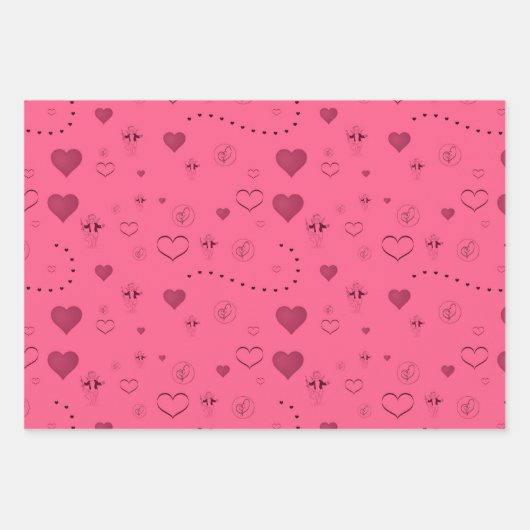 Valentijn roze rode harten Cupid Cute Inpakpapier Vel (Voorkant)