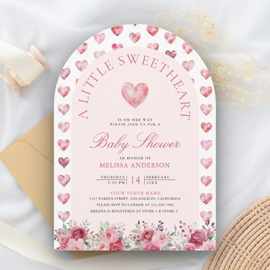 Valentijn Roze Rode Harten Sweetheart Baby shower Kaart