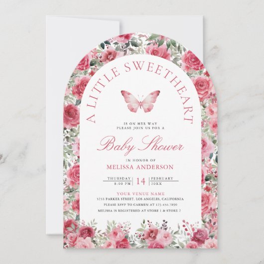 Valentijn Roze Rode Rose Vlinder Meisje Baby showe Kaart (Voorkant)