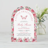 Valentijn Roze Rode Rose Vlinder Meisje Baby showe Kaart (Staand voorkant)