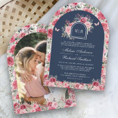 Valentijn Roze Rode Rozen Vlinder Navy Wedding Kaart