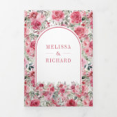 Valentijn Roze Rode Rozen Vlinderbruiloft Drieluik Uitnodiging (Cover)