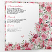 Valentijn Roze Rode Rozen Vlinderbruiloft Drieluik Uitnodiging (Binnenzijde eerst)