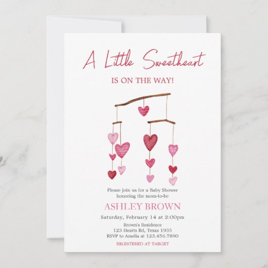 Valentijn Roze Rood Hart Baby shower Kaart (Voorkant)