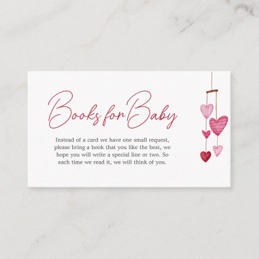 Valentijn Roze Rood Hart Boeken voor Baby Informatiekaartje (Voorkant)