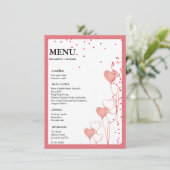 Valentijn Roze & Rood Hart bruiloft Vrijgezellenfe Menu (Staand voorkant)