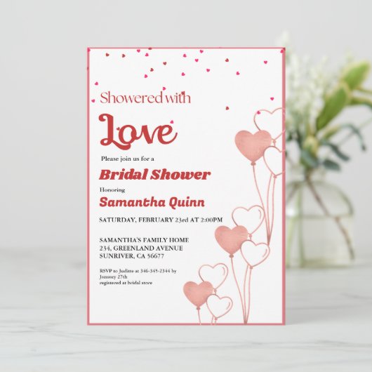 Valentijn Roze & Rood hart Vrijgezellenfeest Kaart (Staand voorkant)