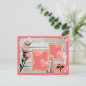 Valentijn, roze rozen, hart voeg je foto's toe feestdagenkaart (Staand voorkant)