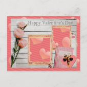 Valentijn, roze rozen, hart voeg je foto's toe feestdagenkaart (Voorkant)