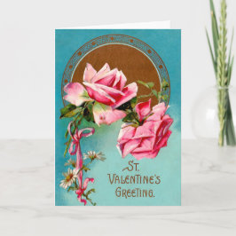  Valentijn Roze Rozen & Witte Daisies Feestdagen Kaart