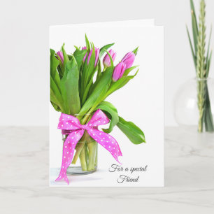 Valentijn roze tulpen voor vriend feestdagen kaart