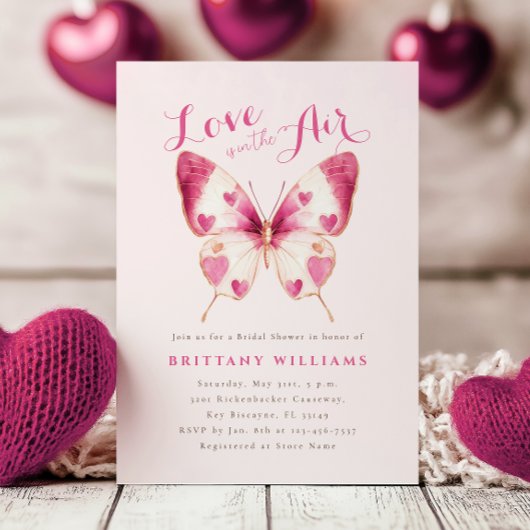 Valentijn Roze Vlinder Bruids Douche Uitnodiging