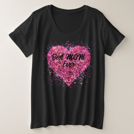 Valentijn Roze vonken glitter hart beste moeder Grote Maat T-shirt (Design voorkant)