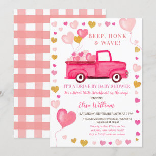 Valentijn Roze vrachtwagen op Baby shower Kaart