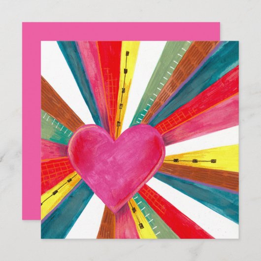 Valentijn roze zon zonneschijn regenboogretro hart feestdagenkaart (Voorkant / Achterkant)