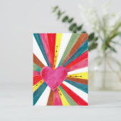 Valentijn roze zon zonneschijn regenboogretro hart feestdagenkaart (Staand voorkant)