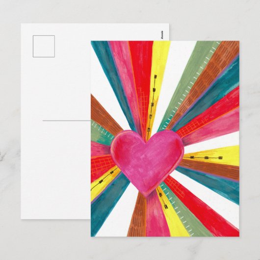 Valentijn roze zon zonneschijn regenboogretro hart feestdagenkaart (Voorkant / Achterkant)