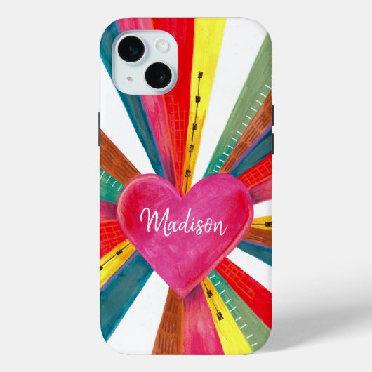 Valentijn roze zonnezon regenboogretro hart Case-Mate iPhone case (Achterkant)