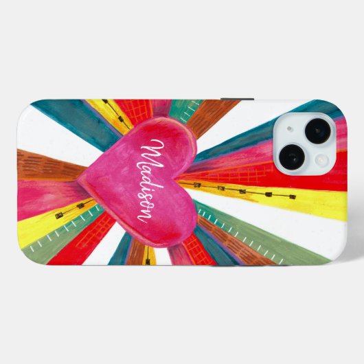 Valentijn roze zonnezon regenboogretro hart Case-Mate iPhone case (Achterkant (horizontaal))