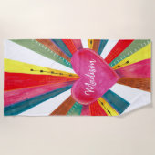 Valentijn roze zonnezon regenboogretro hart strandlaken (Voorkant)