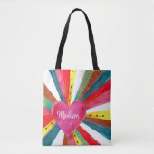 Valentijn roze zonnezon regenboogretro hart tote bag (Voorkant)