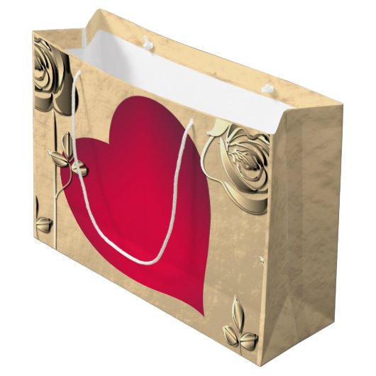 Valentijn Rozen & Heart Gift Bag Groot Cadeauzakje (Voorkant Gekanteld)