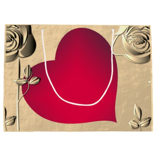 Valentijn Rozen & Heart Gift Bag Groot Cadeauzakje (Achterkant)