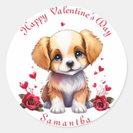  Valentijn’s Day Puppy. Valentijn Ronde Sticker