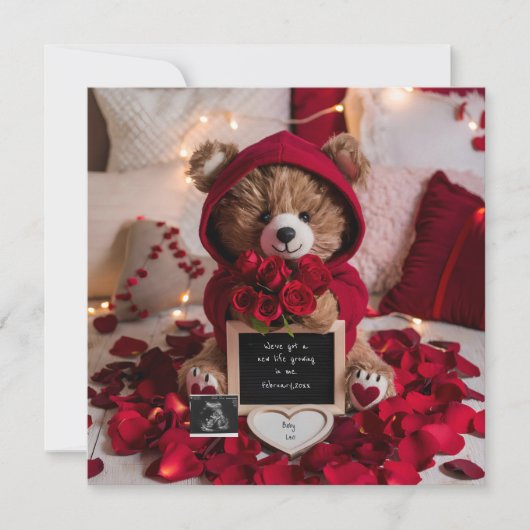 Valentijn’s teddybeer zwangerschapsaankondiging feestdagenkaart (Voorkant)