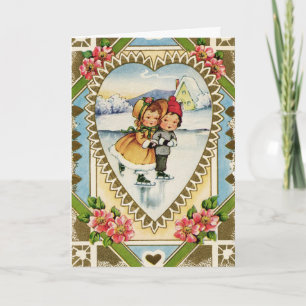 Valentijn schaatsers Feestdagen Kaart
