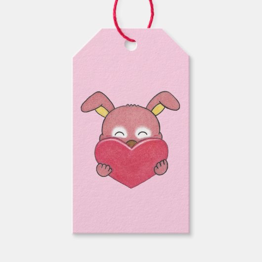 Valentijn Schattige Bunny Konijn Cartoon Hart Gift Cadeaulabel (Voorkant)