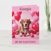 VALENTIJN Schattige Dog, rozen, ballonnen, bewerkb Feestdagen Kaart (Voorkant)